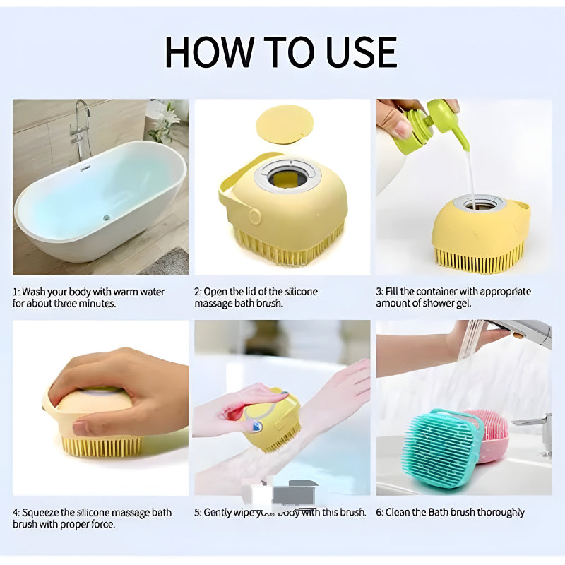 Set of 2 Soft Silicone Massage Bath Brushes with Soap Dispenser and Easy-Clean Design