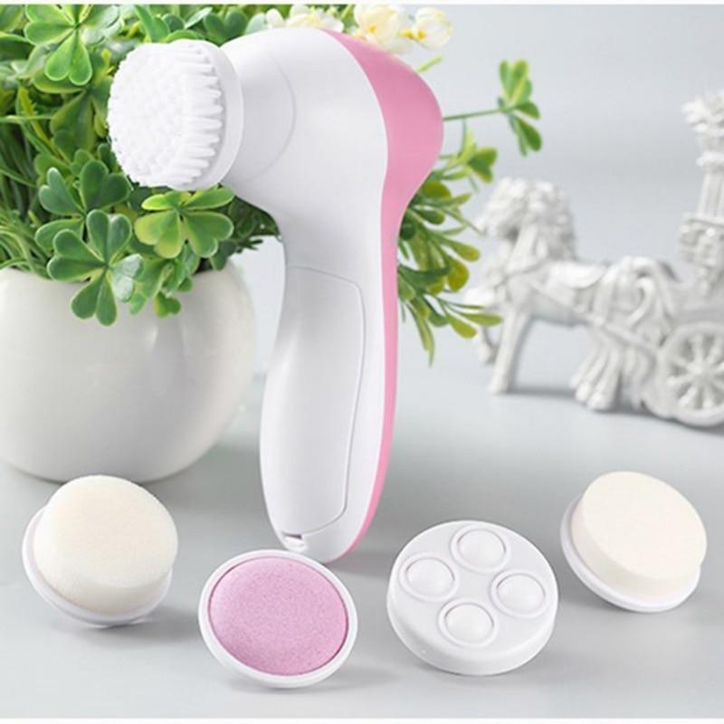 5 In 1 Electric Face Wash Brush Facial Cleansing Device Pore Cleaner Body Skin Cleaning Mini Beauty Massager
